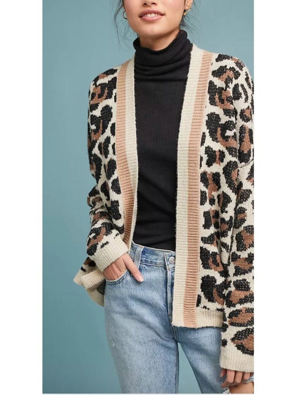 Line & Dot Anthro Luella Leopard Print Cardigan Size Small
